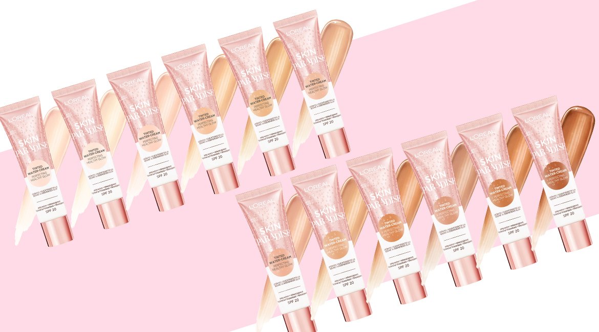Nebeneinander aufgereihte Produktbilder der verschiedenen Paradise Skin Nuancen